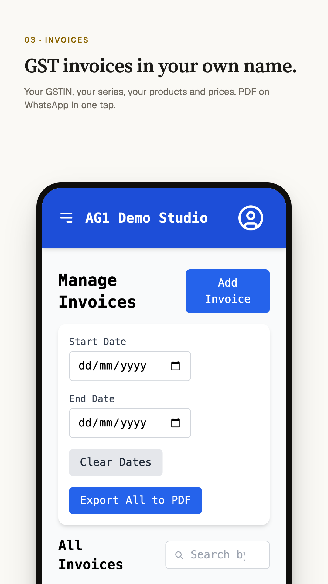 AG1 Installer app — invoices in your own name