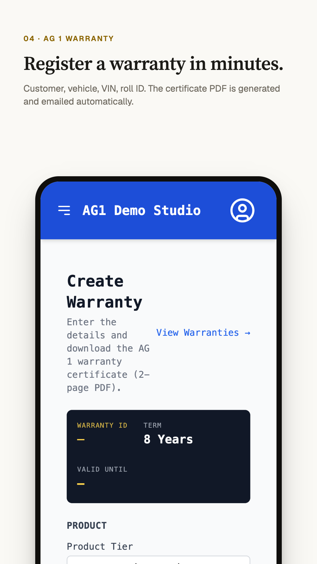 AG1 Installer app — register an AG 1 warranty